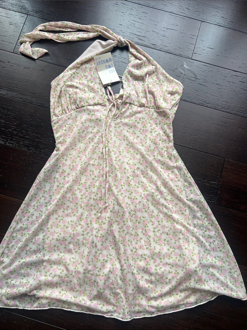 See You Monday Pink Floral Tie-Front Halter Top